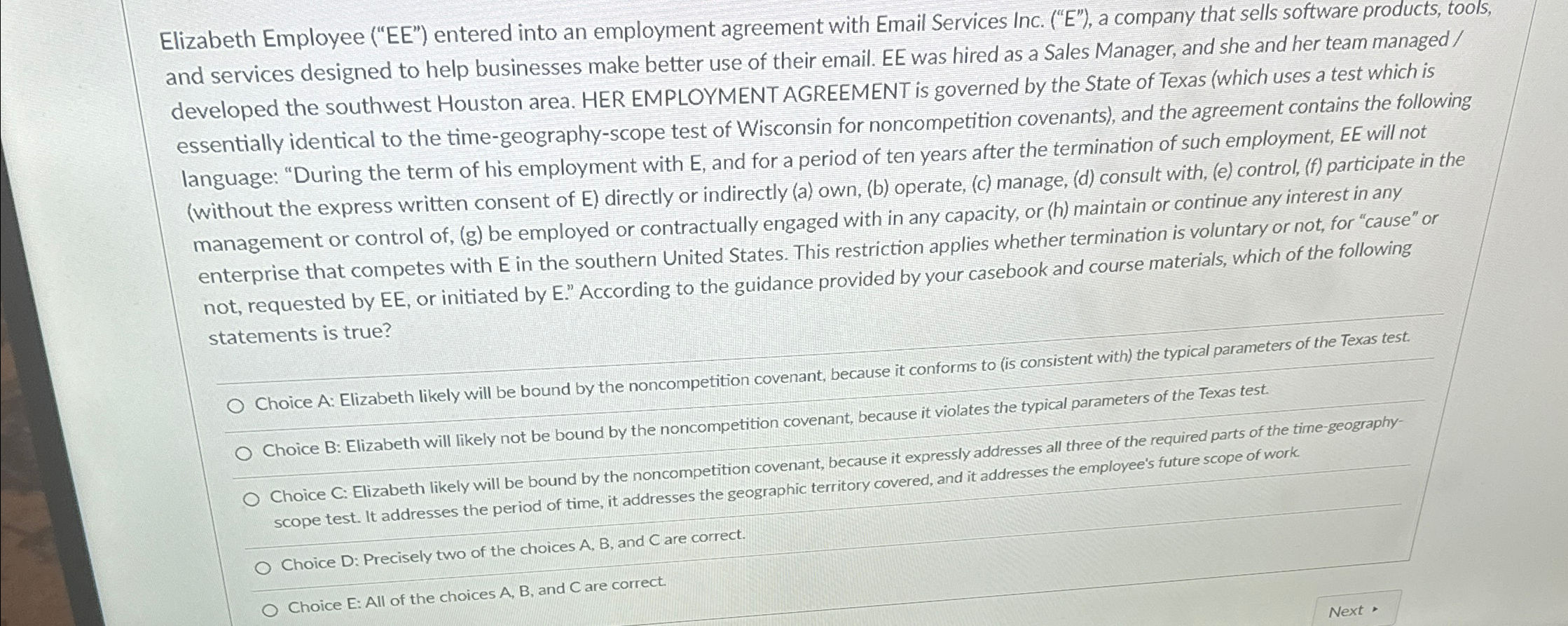  Elizabeth Employee ("EE") entered into an employment agreement with Email Services
