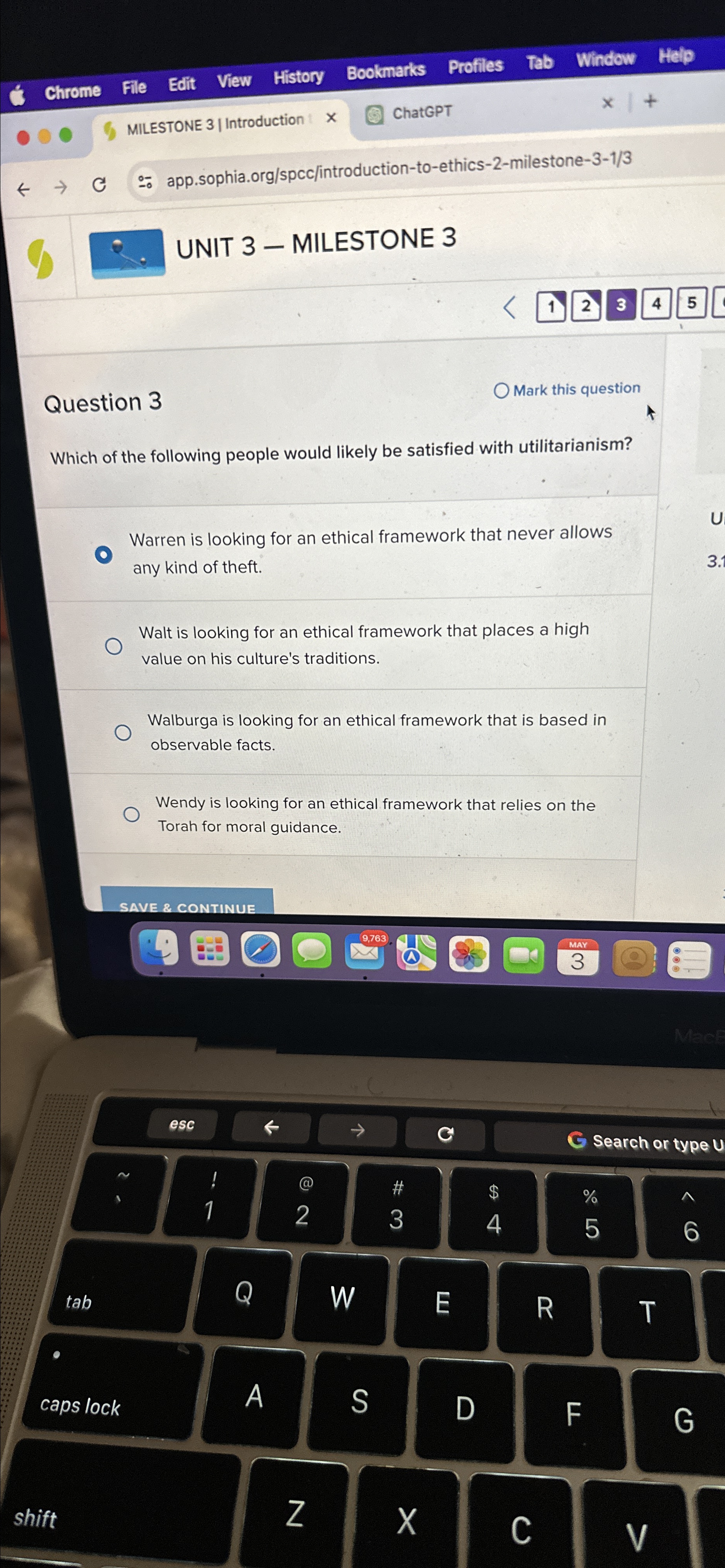  MILESTONE 3| Introduction ChatGPT app.sophia.org/spcc/introduction-to-ethics-2-milestone-3-1/3 UNIT 3- MILESTONE 3 Question 3