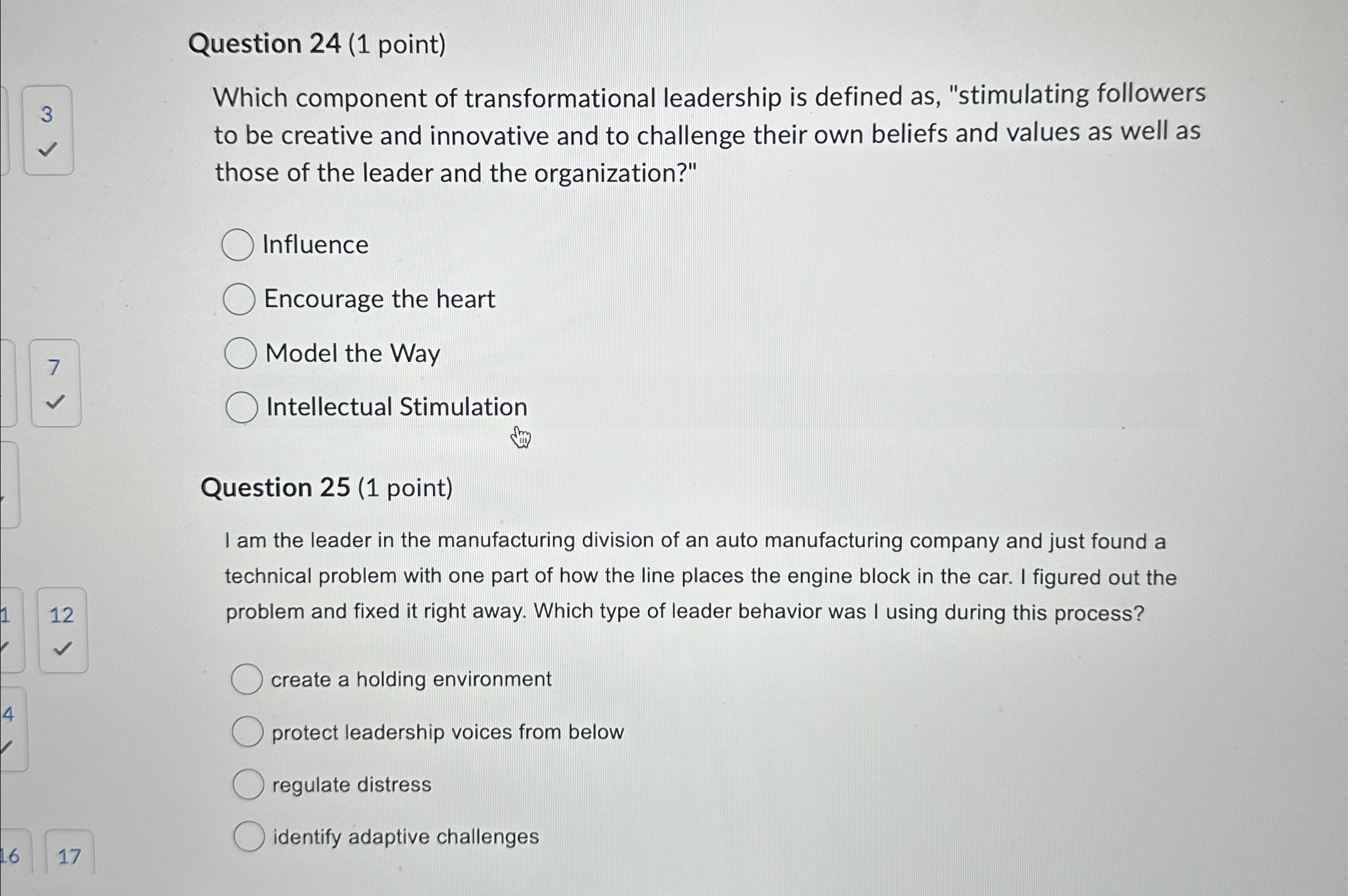  Question 24(1 point) Which component of transformational leadership is defined as,