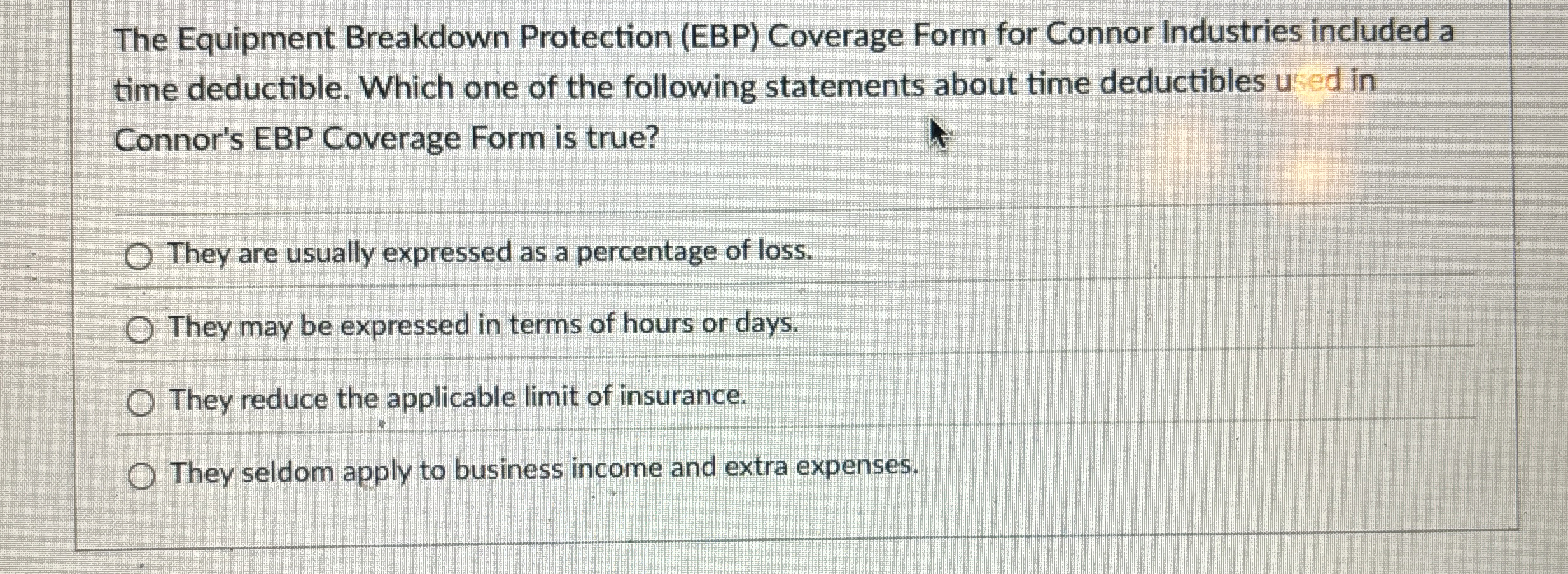  The Equipment Breakdown Protection (EBP) Coverage Form for Connor Industries included