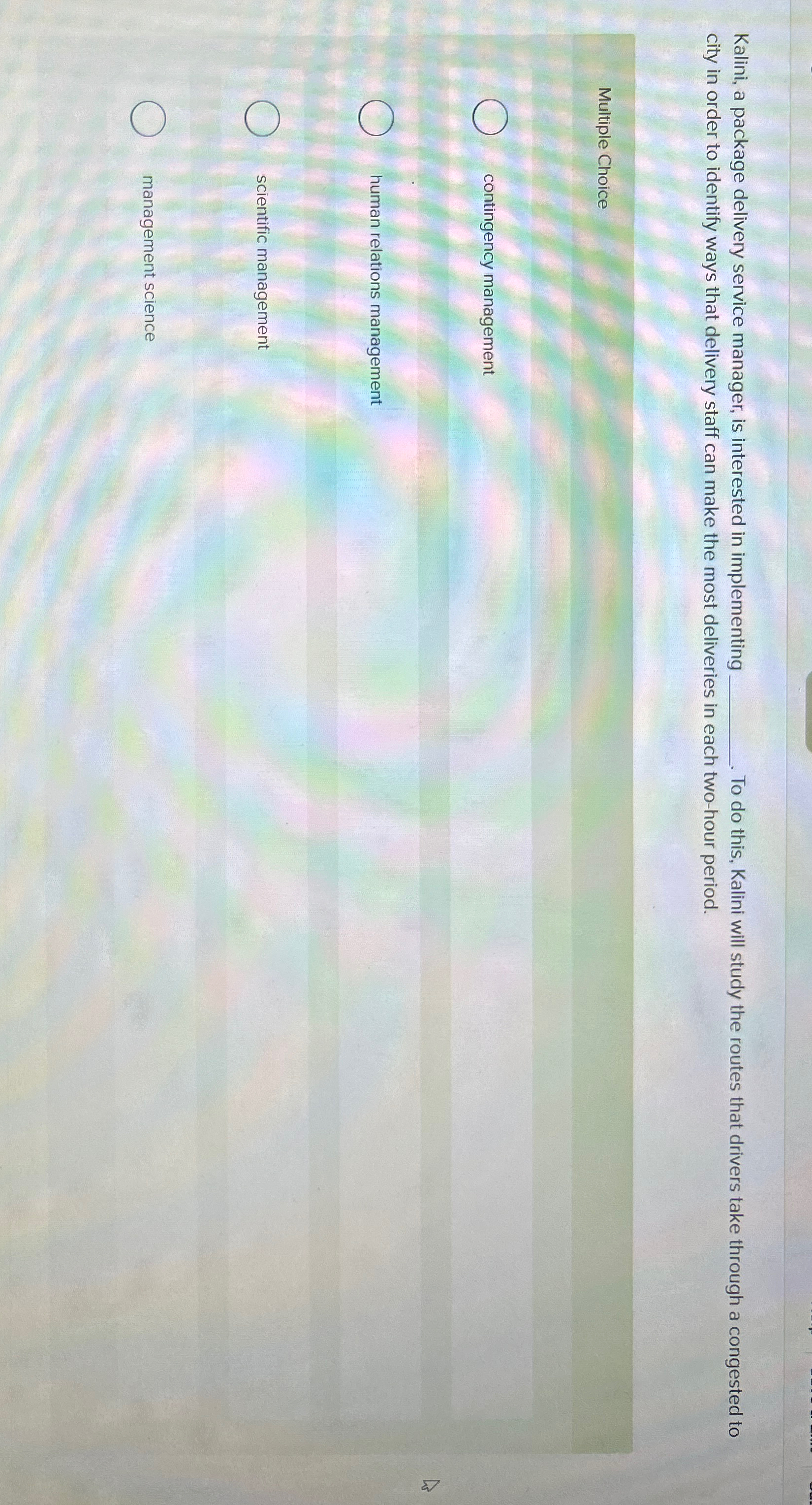  Kalini, a package delivery service manager, is interested in implementing q,.