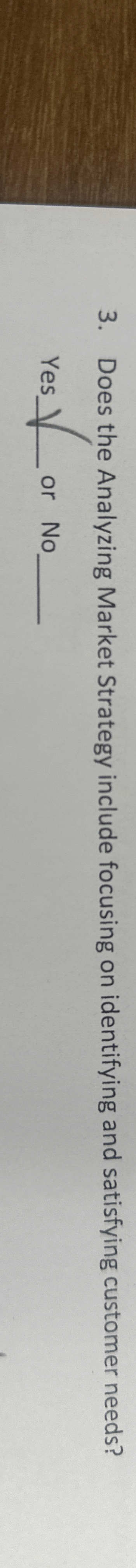  Does the Analyzing Market Strategy include focusing on identifying and satisfying