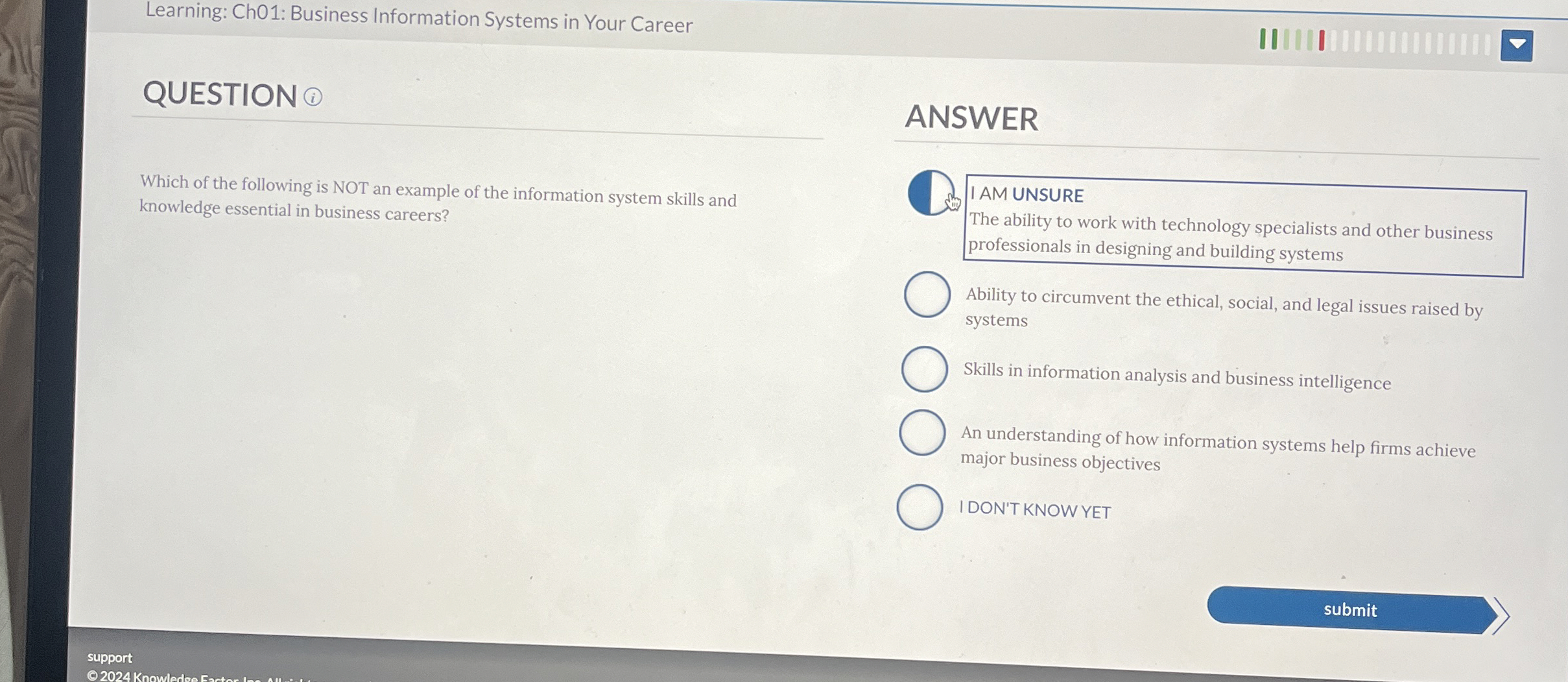  Learning: Ch01: Business Information Systems in Your Career QUESTION Which of