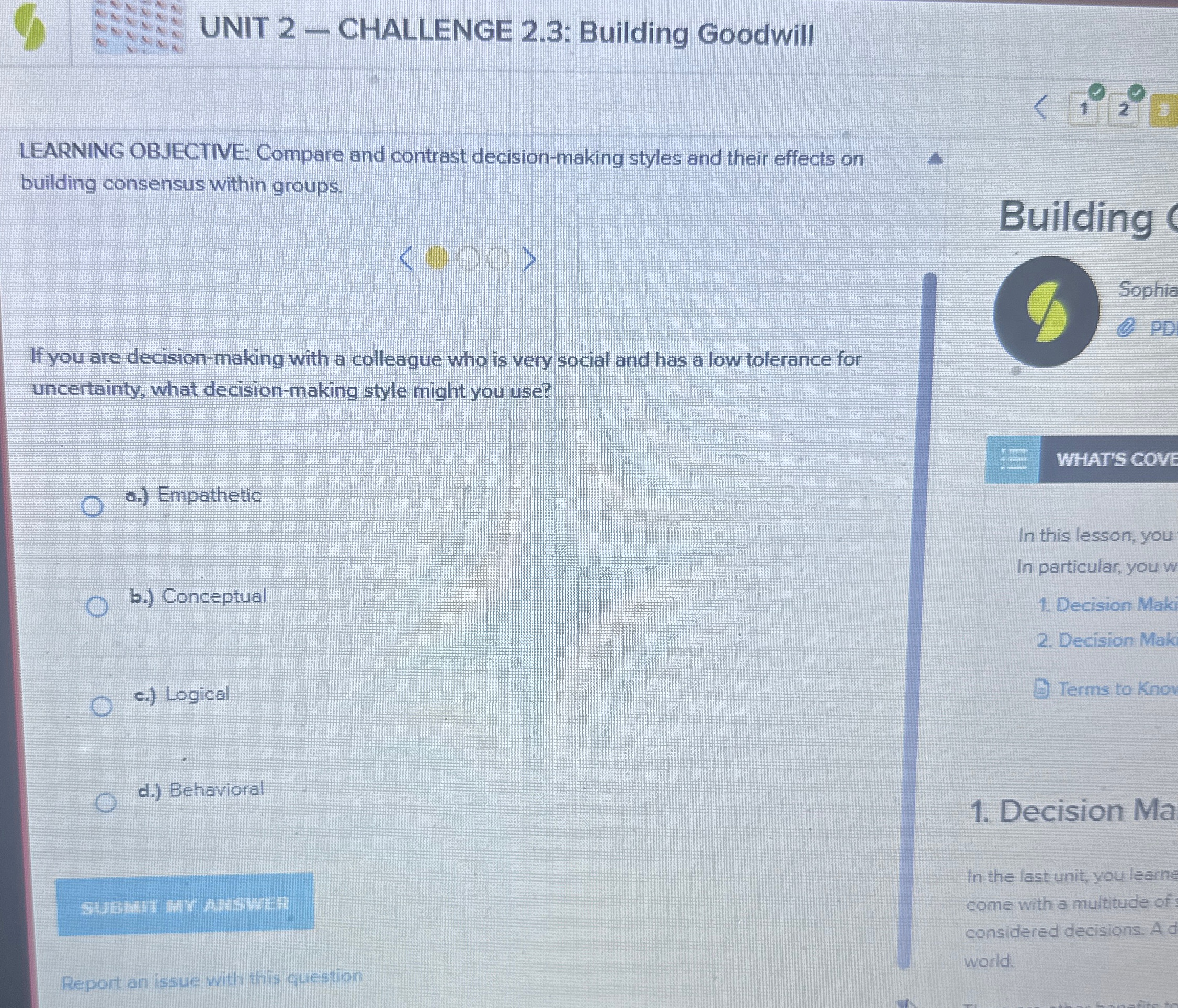  UNIT 2- CHALLENGE 2.3: Building Goodwill LEARNING OBJECTIVE: Compare and contrast