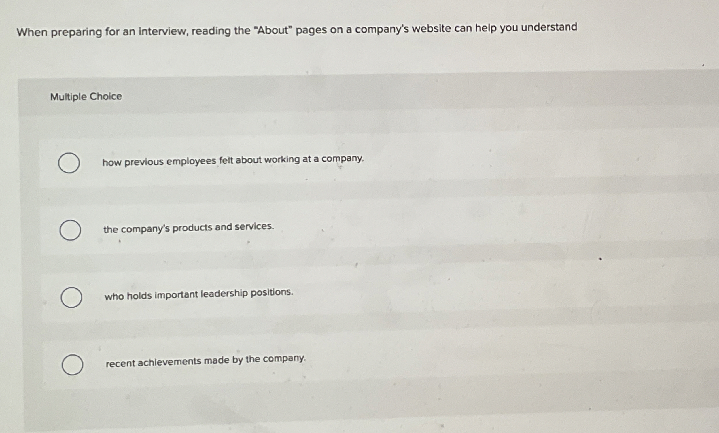  When preparing for an interview, reading the "About" pages on a