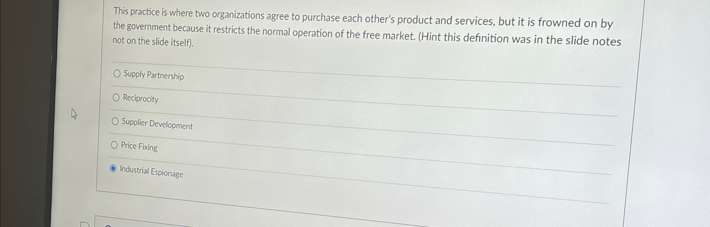  This practice is where two organizations agree to purchase each other's