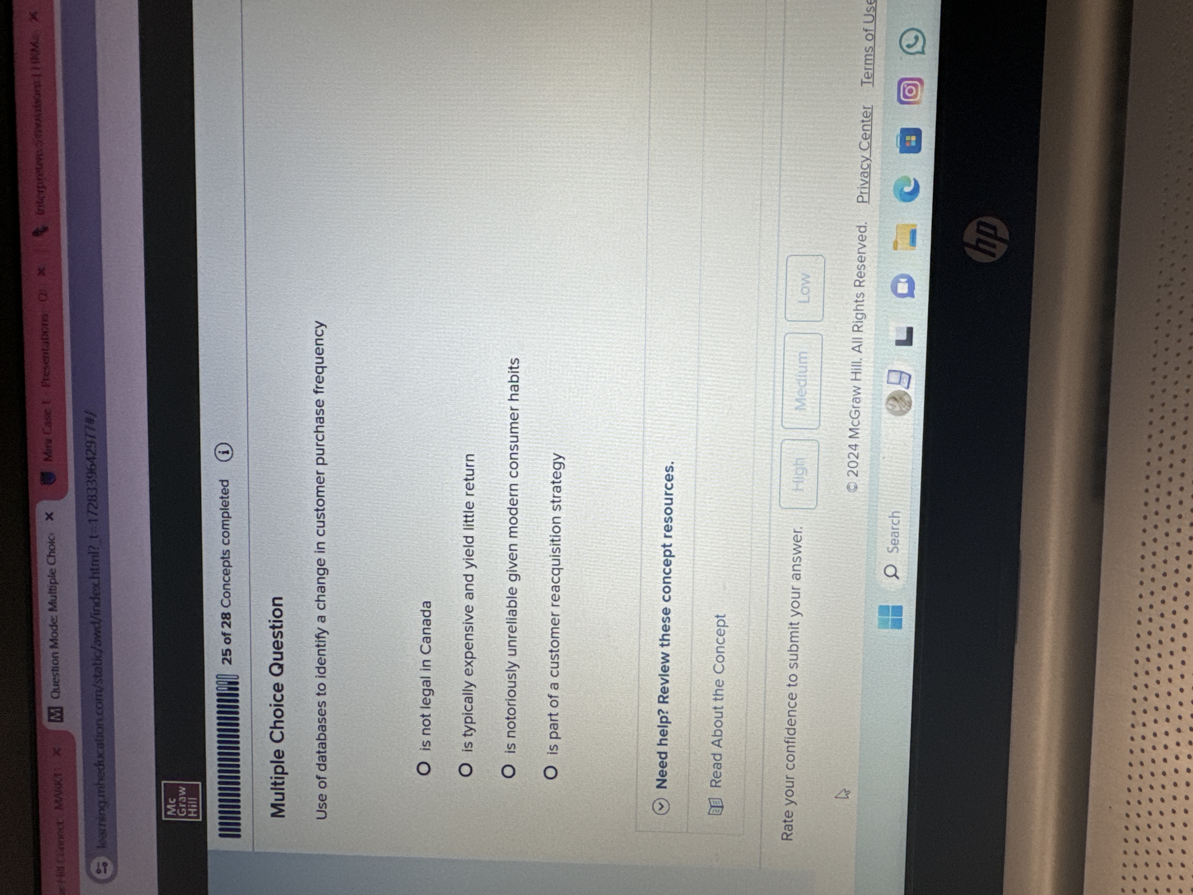  Multiple Choice Question Use of databases to identify a change in