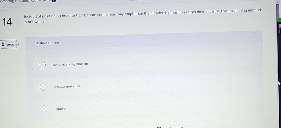  14 Instead of positioning head-to-head, some companies may emphasize their leadership