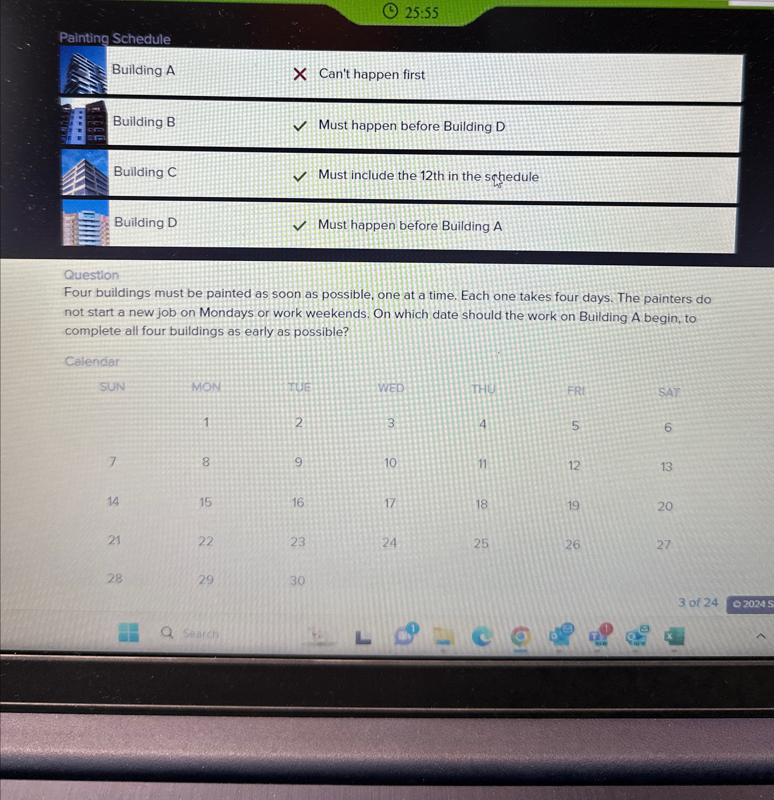  (1)25:55 Painting Schedule Building A Can't happen first Building B Must