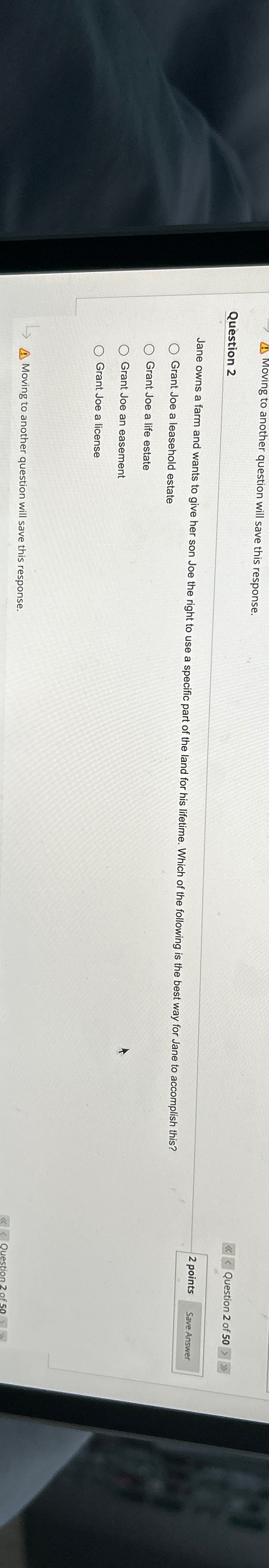  (1) Moving to another question will save this response. Question 2
