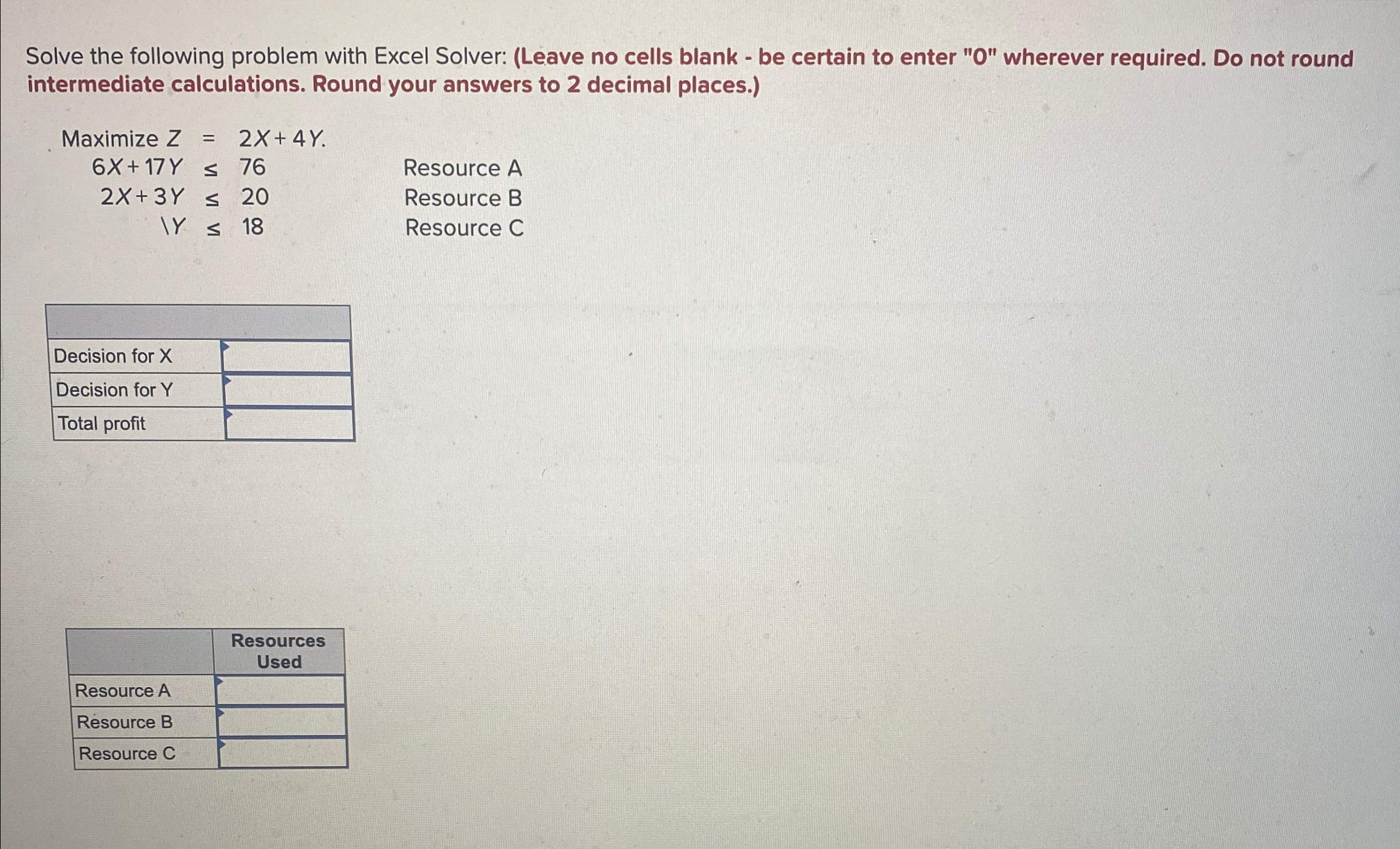 HELP PLEASE!!!! Solve the following problem with Excel Solver: (Leave no