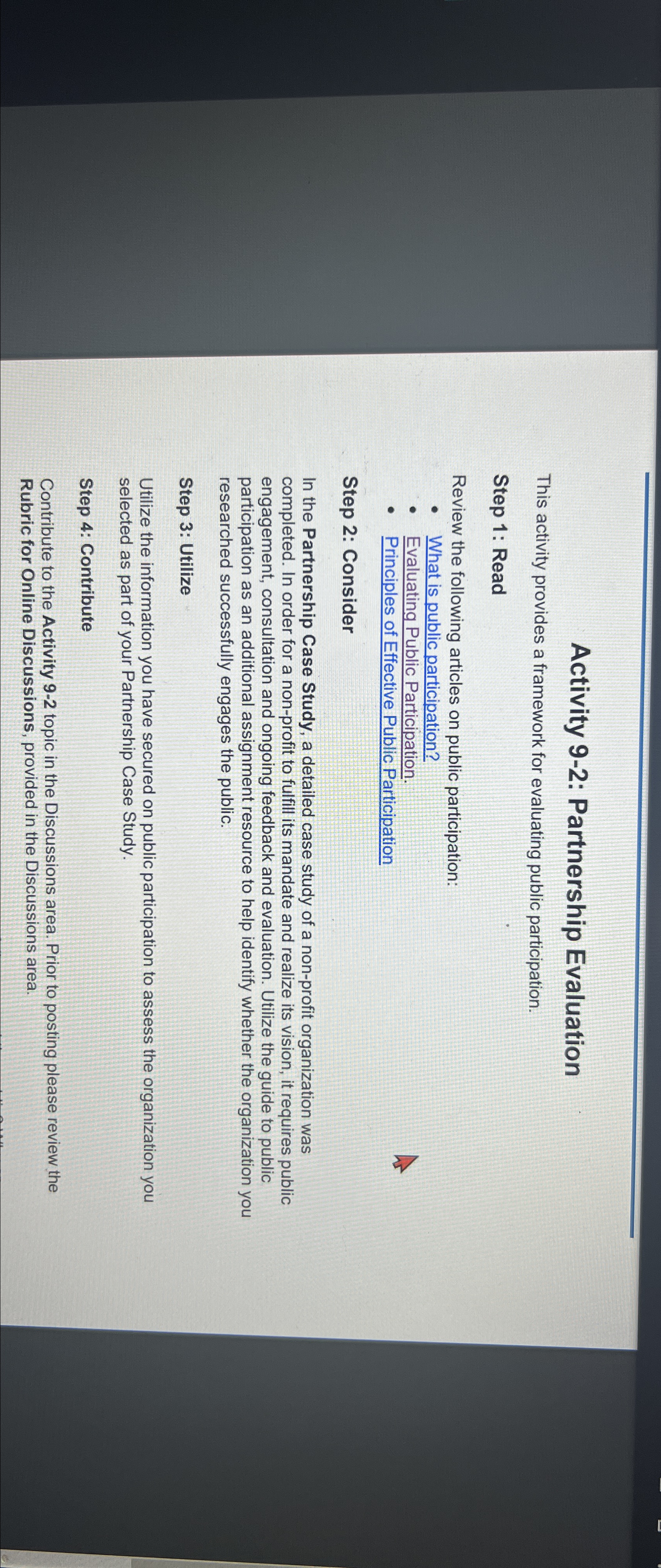  Activity 9-2: Partnership Evaluation This activity provides a framework for evaluating