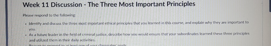  Week 11 Discussion - The Three Most Important Principles Please respond