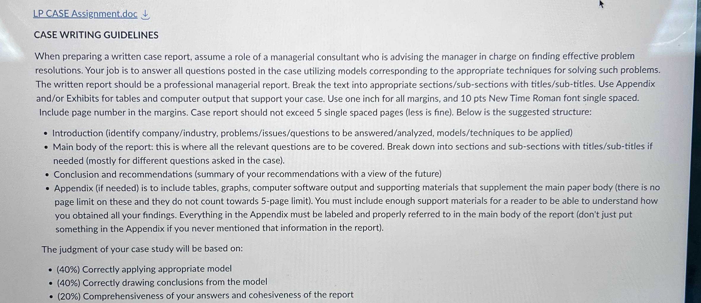  LP CASE Assignment.doc darr CASE WRITING GUIDELINES When preparing a written