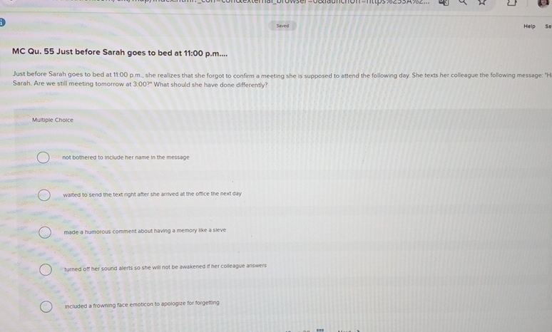  Help MC Qu.55 Just before Sarah goes to bed at 11:00