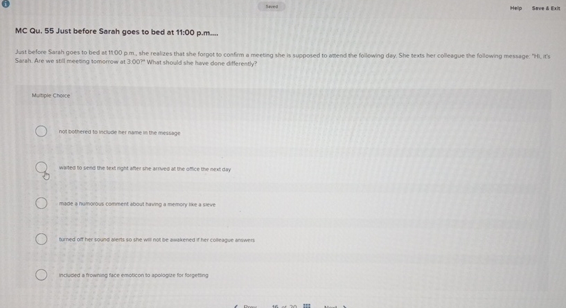  (i) Help Sove & Exit MC Qu.55 Just before Sarah goes