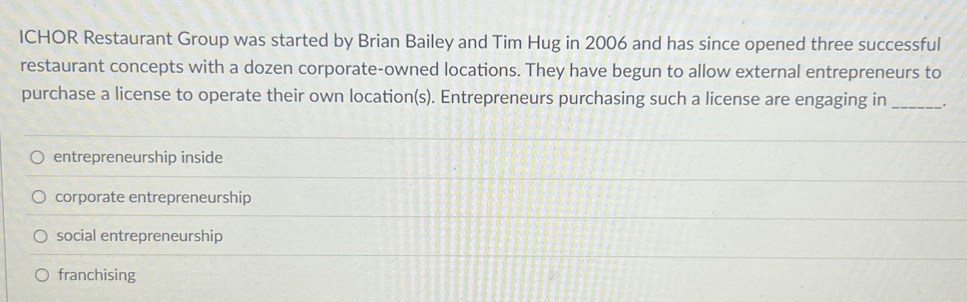  ICHOR Restaurant Group was started by Brian Bailey and Tim Hug