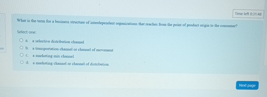  Time left 031;43 What is the term for a business structure