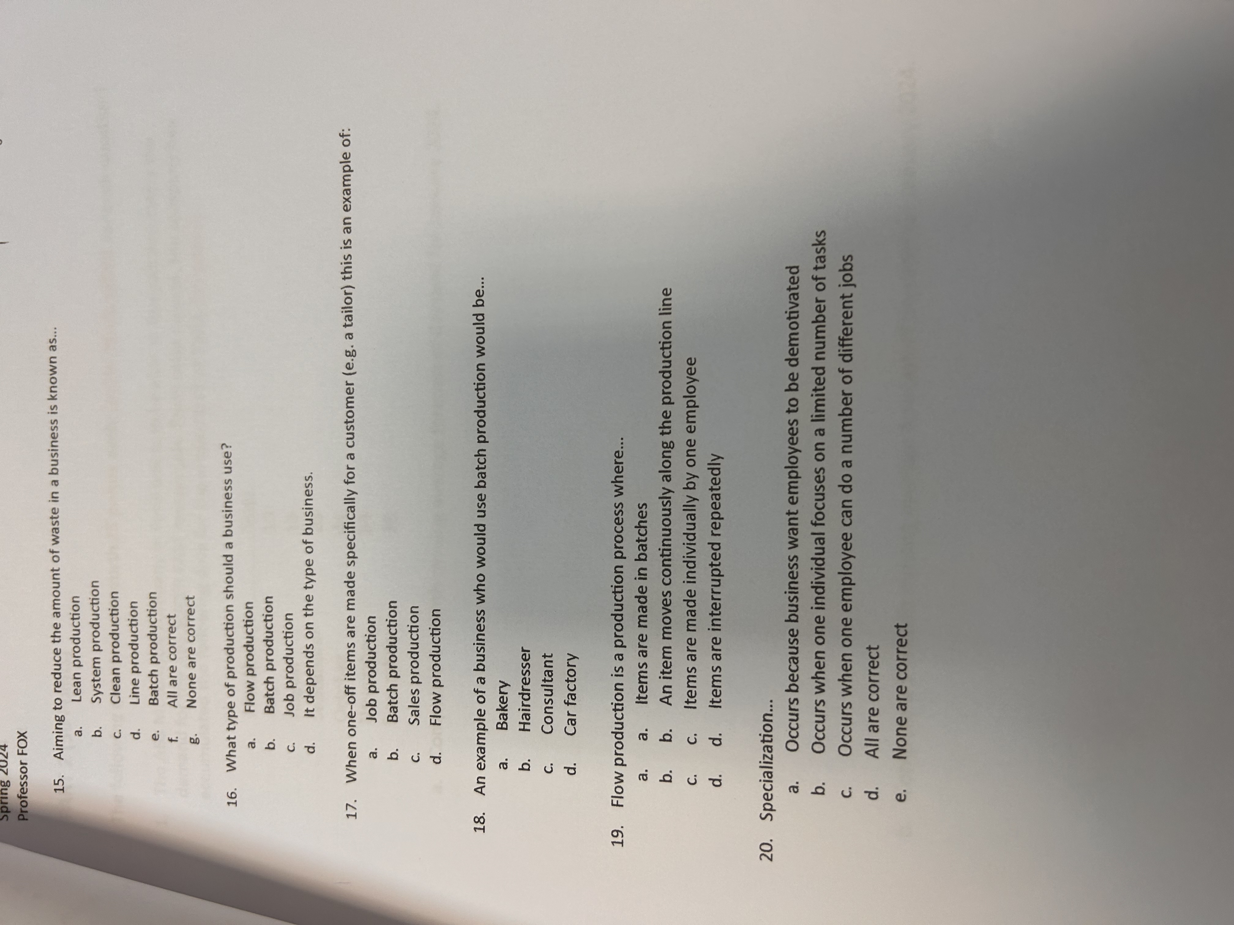  Professor FOX 15. Aiming to reduce the amount of waste in