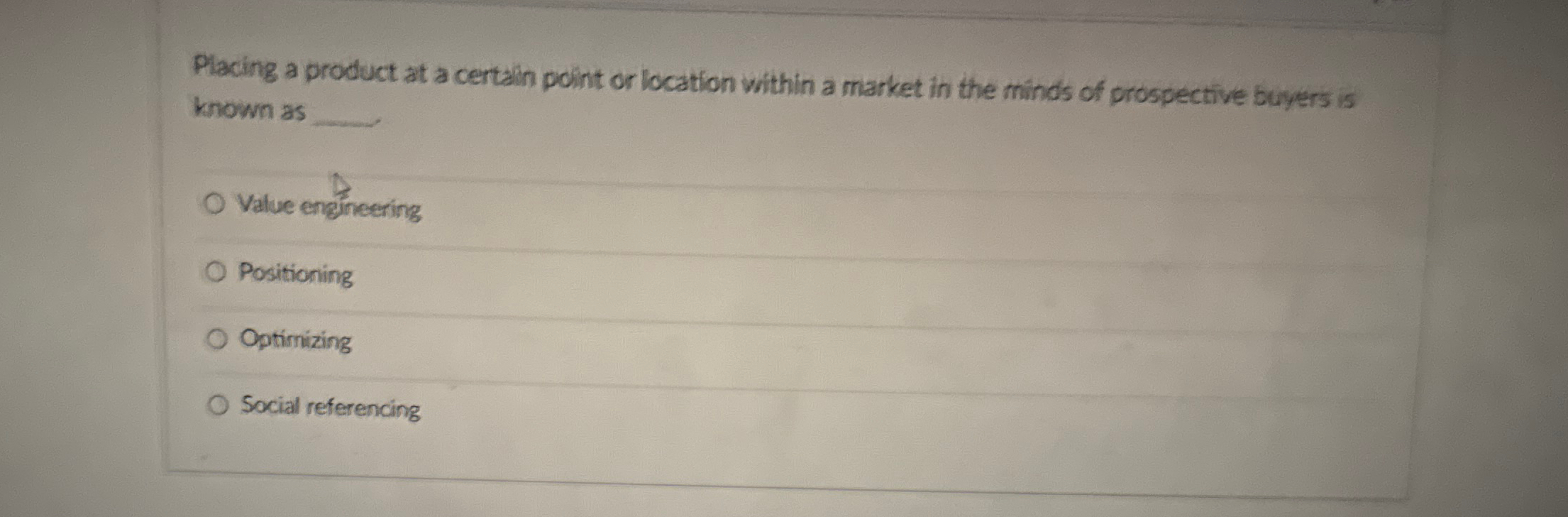  Placing a product at a certain point or location within a