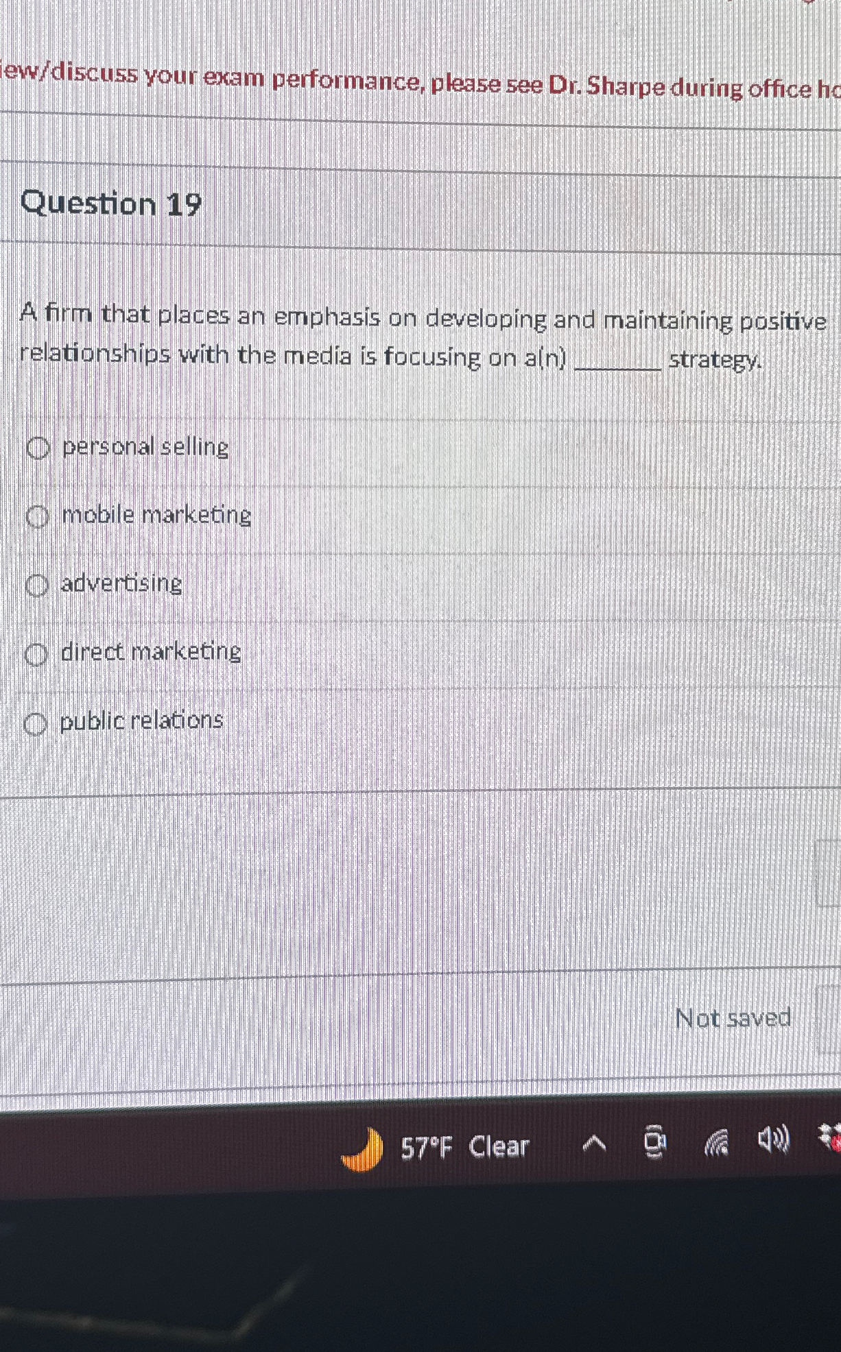  ew/discuss your exam performance, please see Dr. Sharpe during office ho