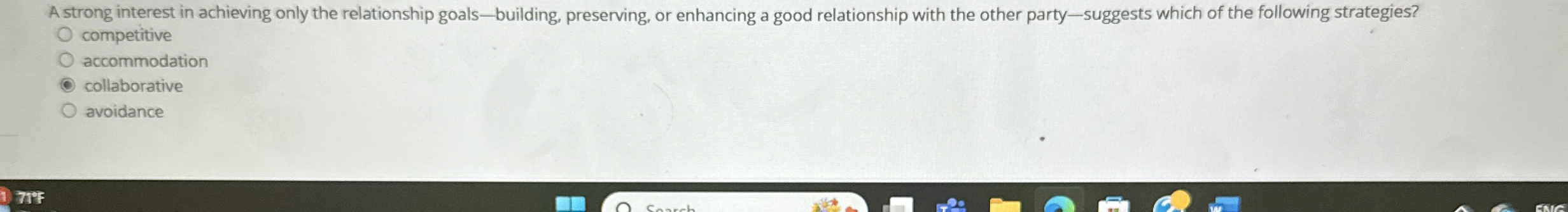  A strong interest in achieving only the relationship goals-building, preserving, or