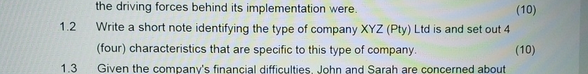  the driving forces behind its implementation were. 1.2 Write a short