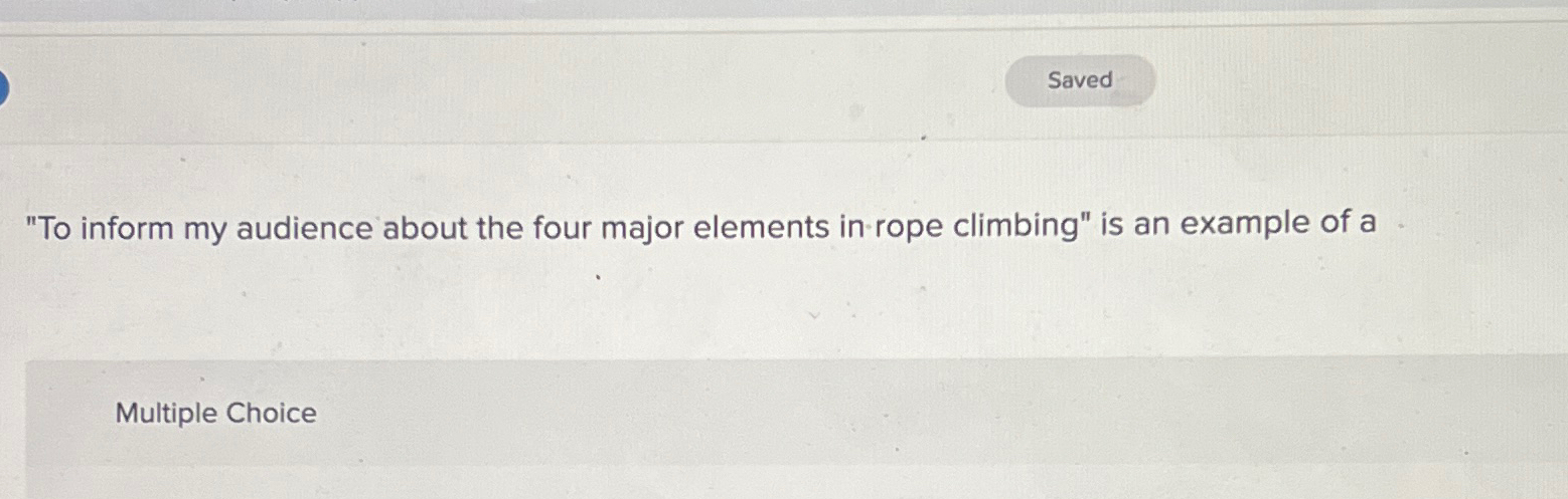  "To inform my audience about the four major elements in-rope climbing"