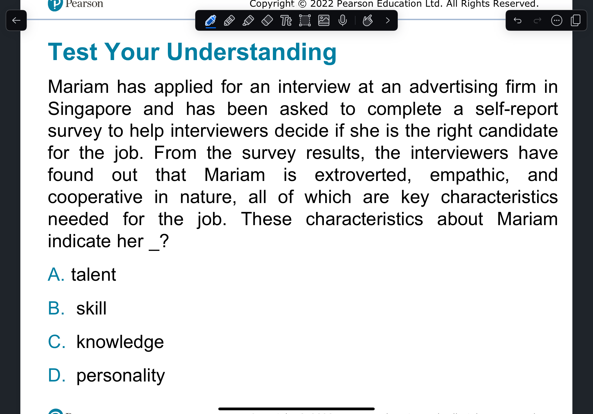  Test Your Understanding Mariam has applied for an interview at an