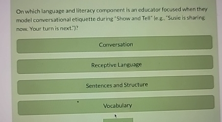  On which language and literacy component is an educator focused when