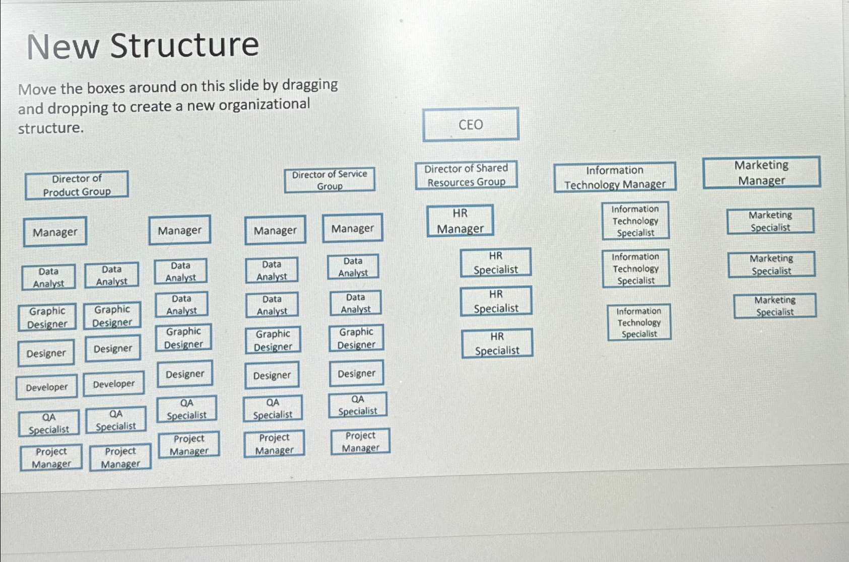  New Structure Move the boxes around on this slide by dragging