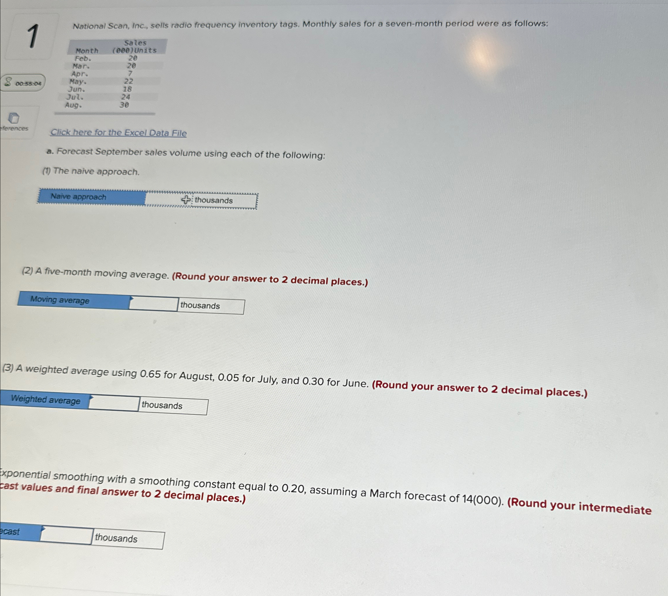  1 pferences Click here for the Excel Data File a. Forecast