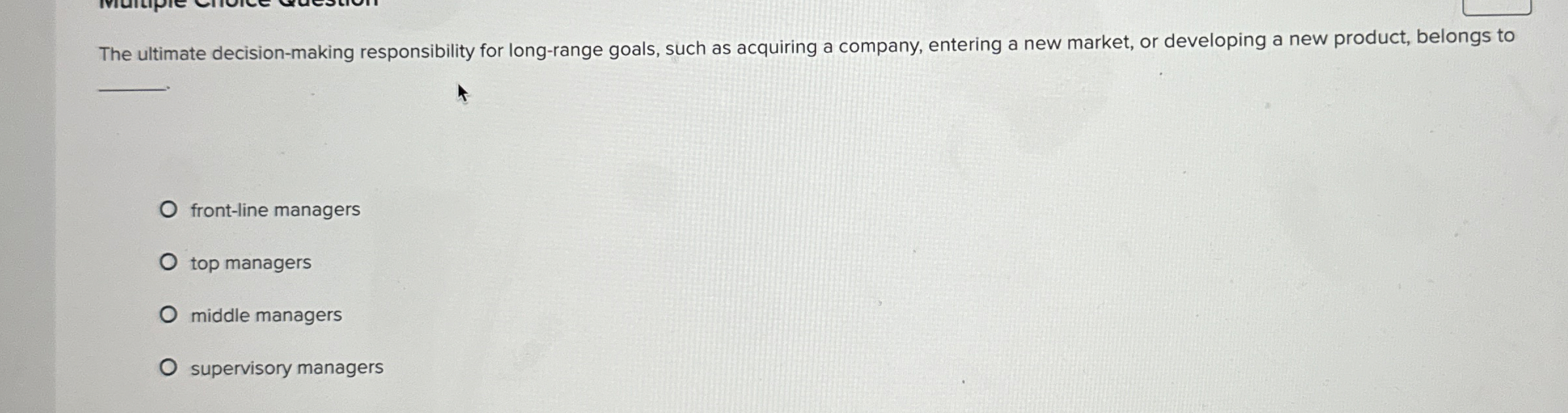  The ultimate decision-making responsibility for long-range goals, such as acquiring a