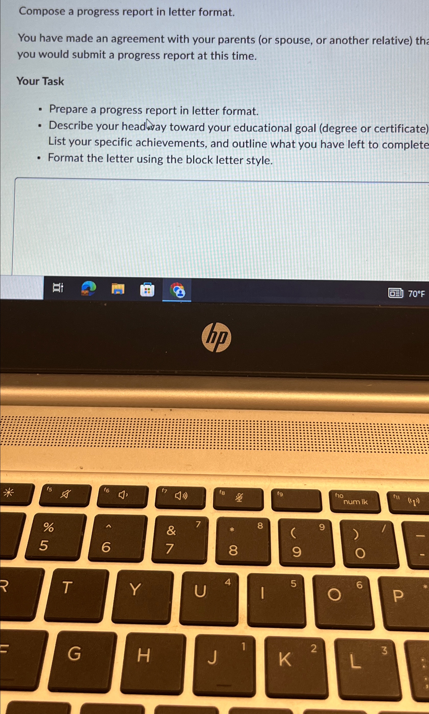  Compose a progress report in letter format. You have made an