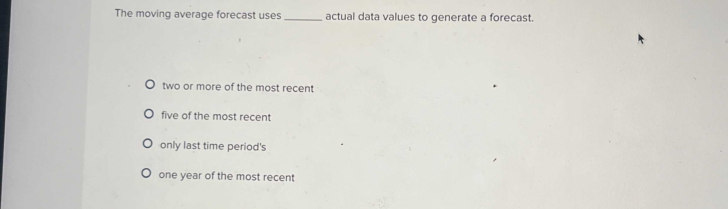  The moving average forecast uses q, actual data values to generate