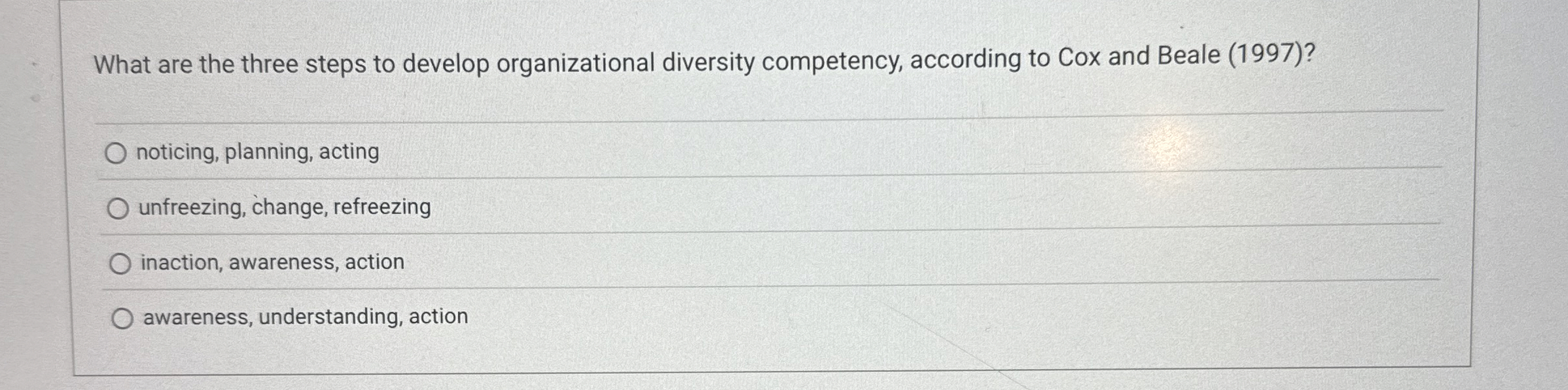  What are the three steps to develop organizational diversity competency, according