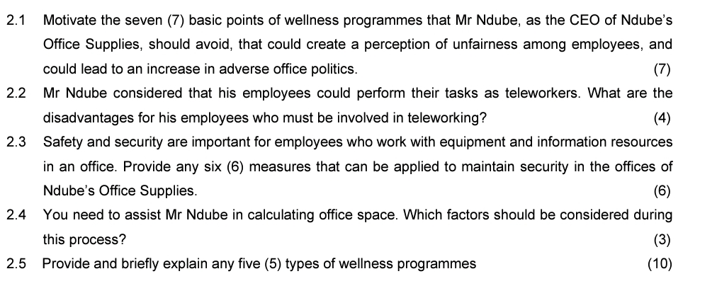  Motivate the seven (7) basic points of wellness programmes that Mr