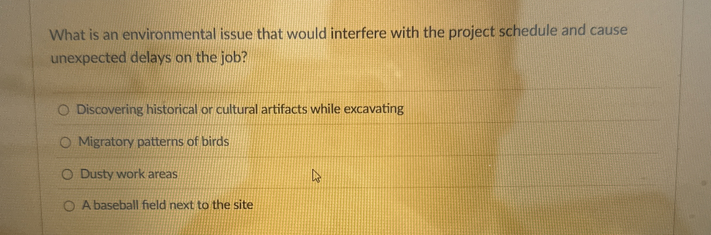  What is an environmental issue that would interfere with the project