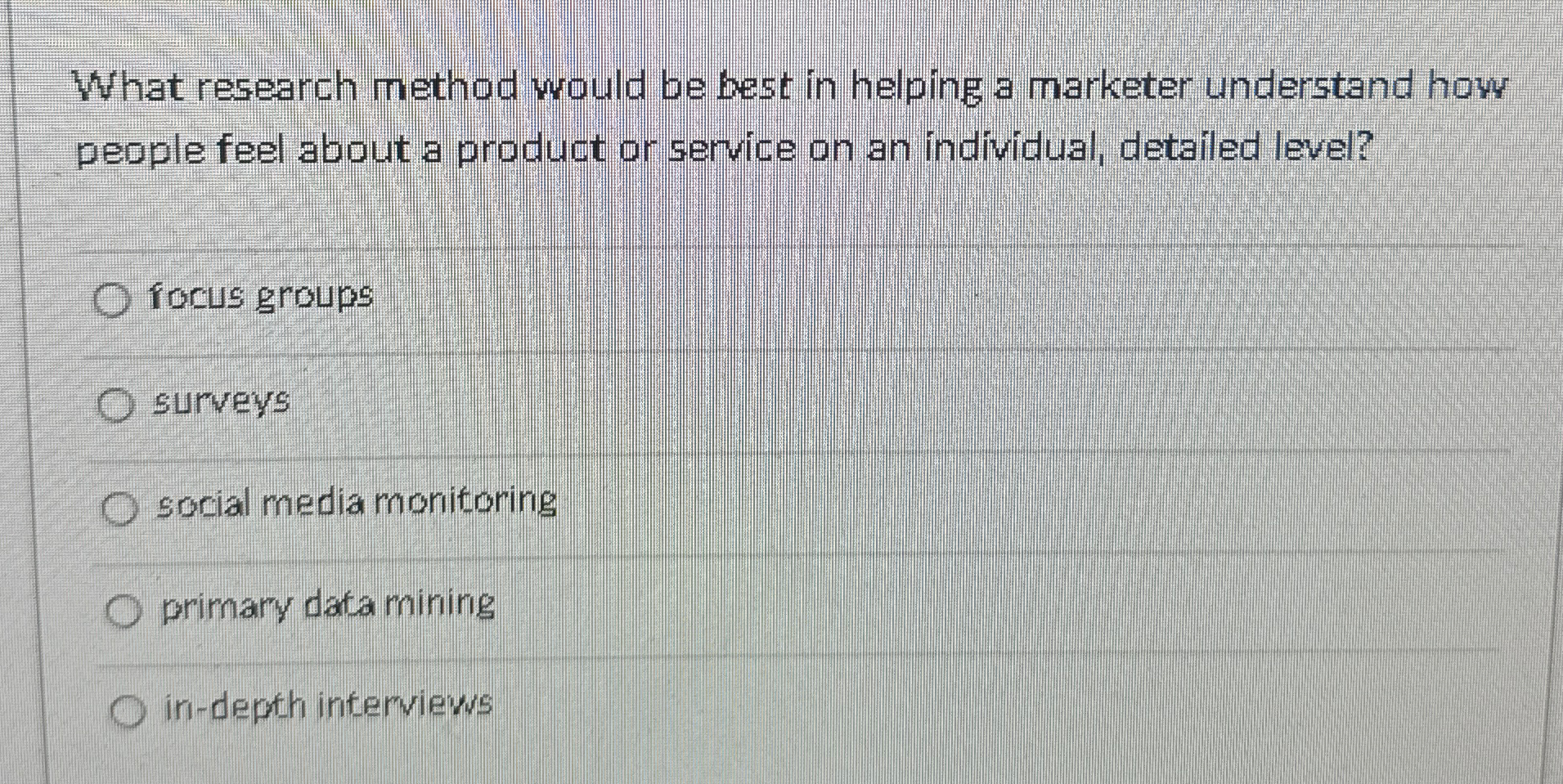  What research method would be best in helping a marketer understand