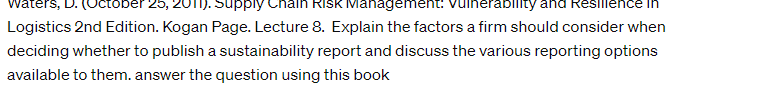  Logistics 2nd Edition. Kogan Page. Lecture 8. Explain the factors a