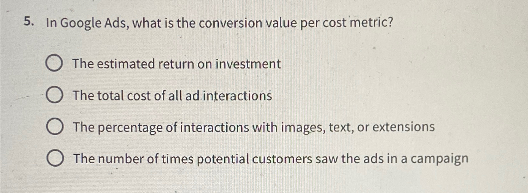  In Google Ads, what is the conversion value per cost metric?