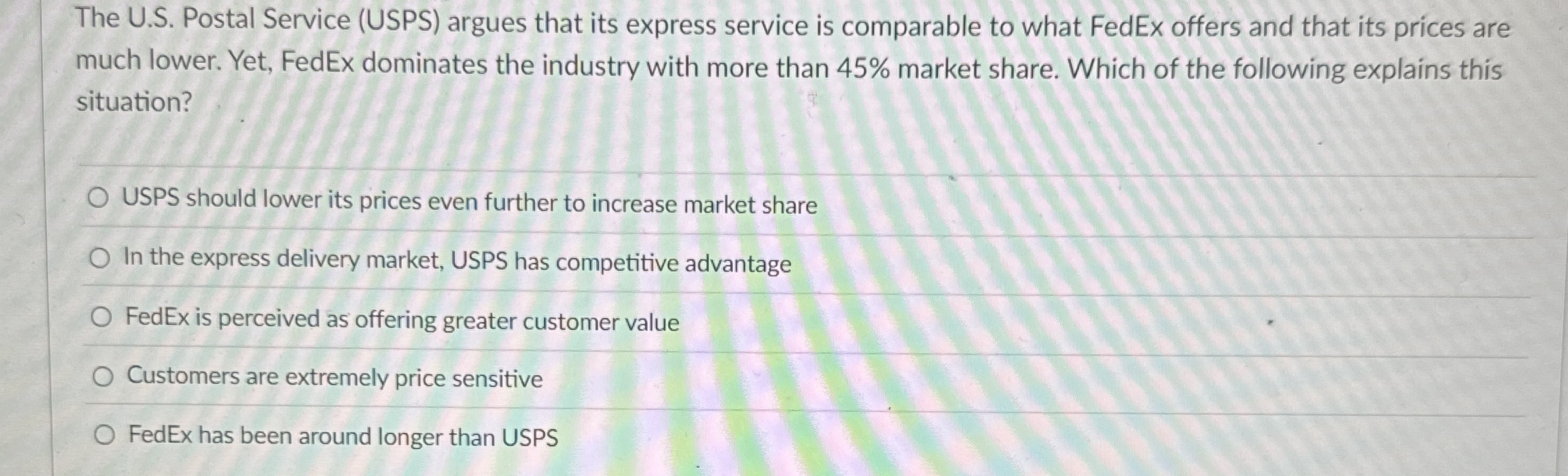  The U.S. Postal Service (USPS) argues that its express service is