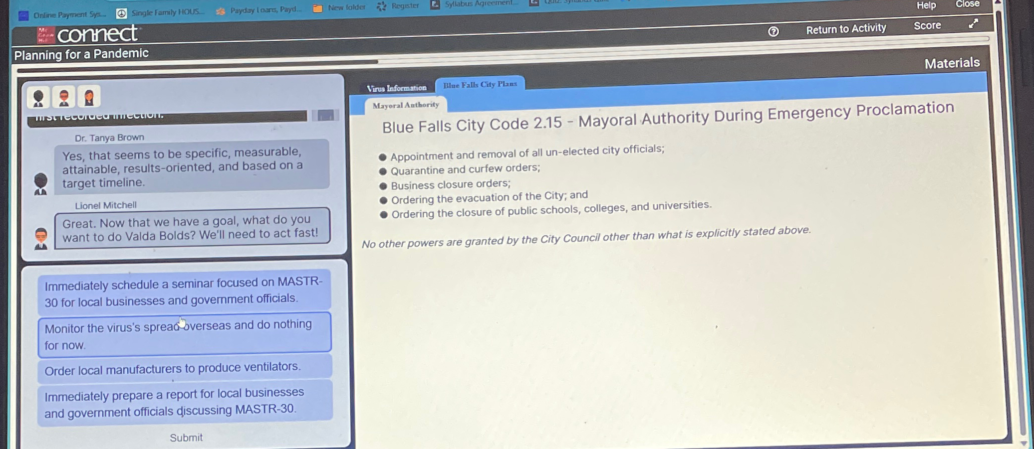  Plannings for a Pandemic Return to Activity Score Dr. Tanya Brown