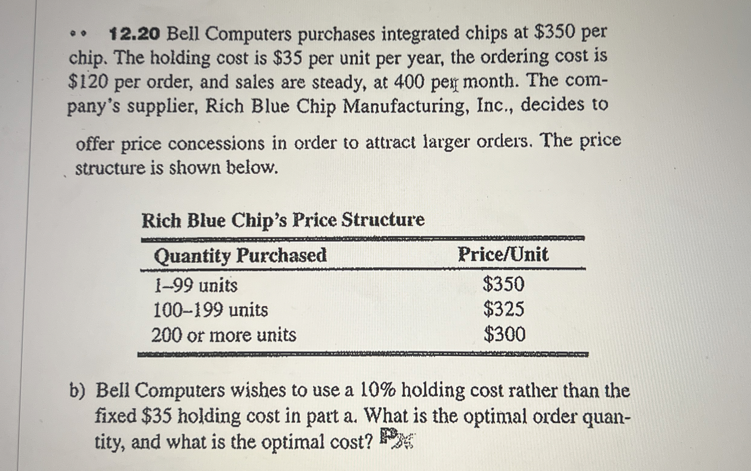  12.20 Bell Computers purchases integrated chips at $350 per chip. The