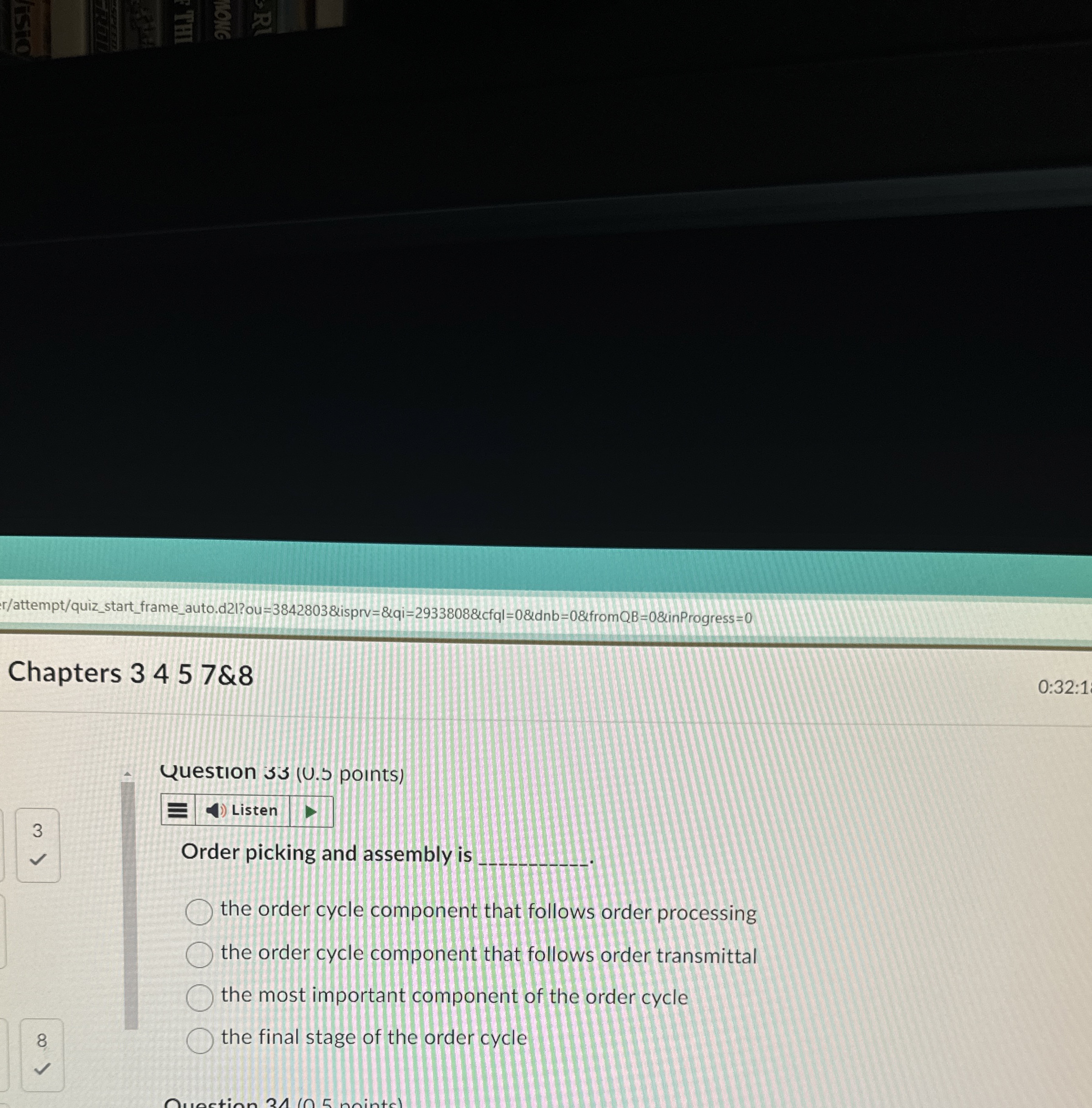  Question 3(U.S points) Order picking and assembly is the order cycle