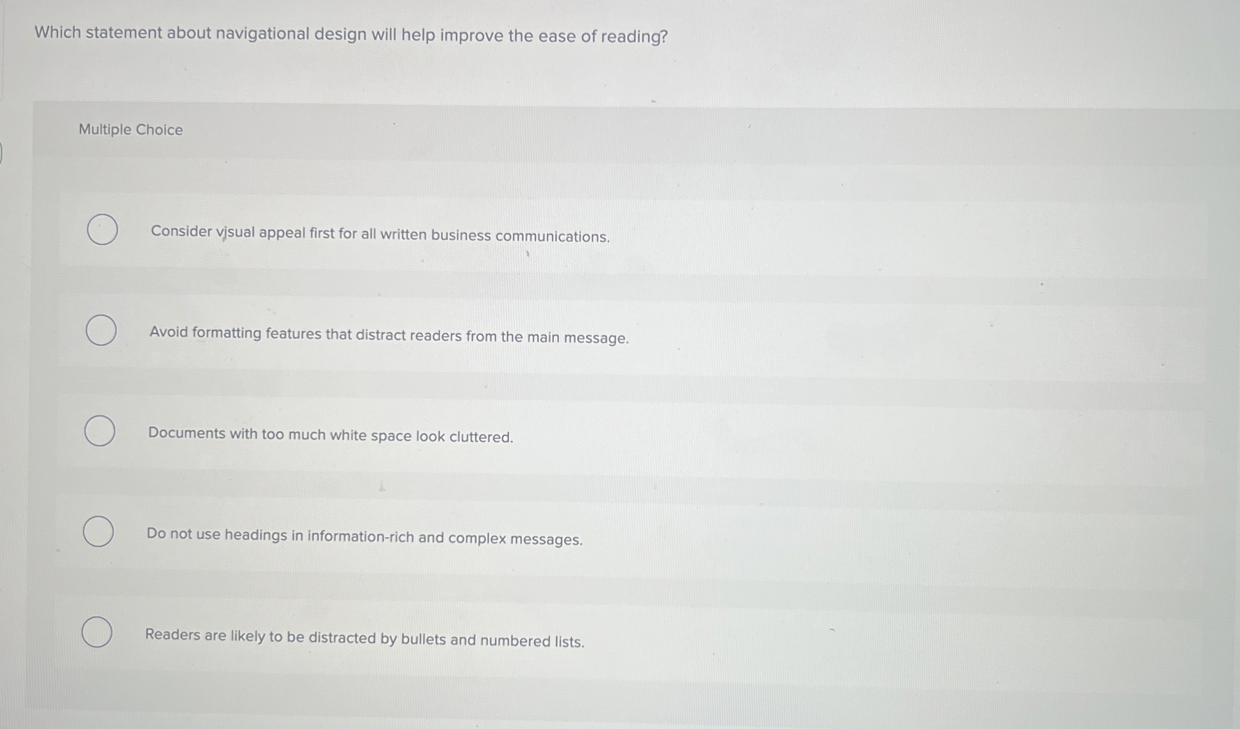  Which statement about navigational design will help improve the ease of