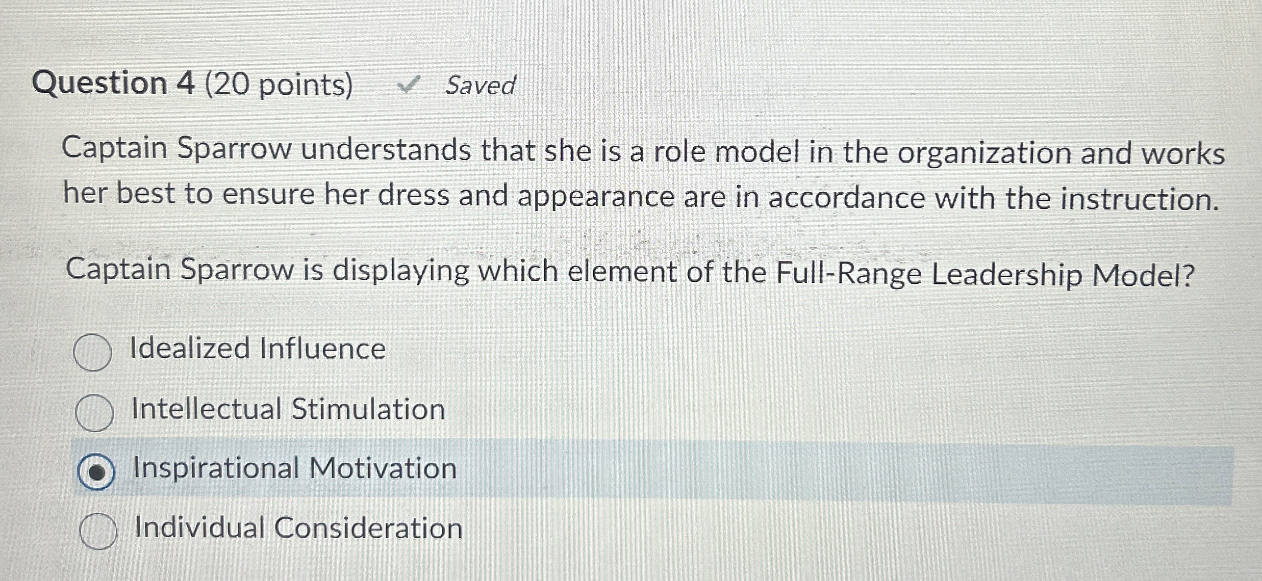  Question 4(20 points) Captain Sparrow understands that she is a role
