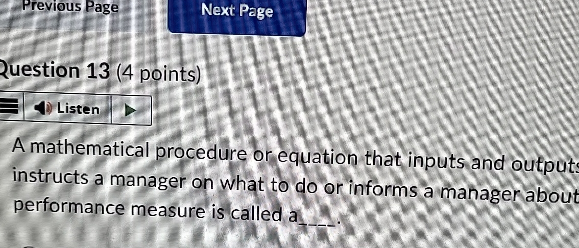  Previous Page Next Page 2uestion 13(4 points) Listen A mathematical procedure