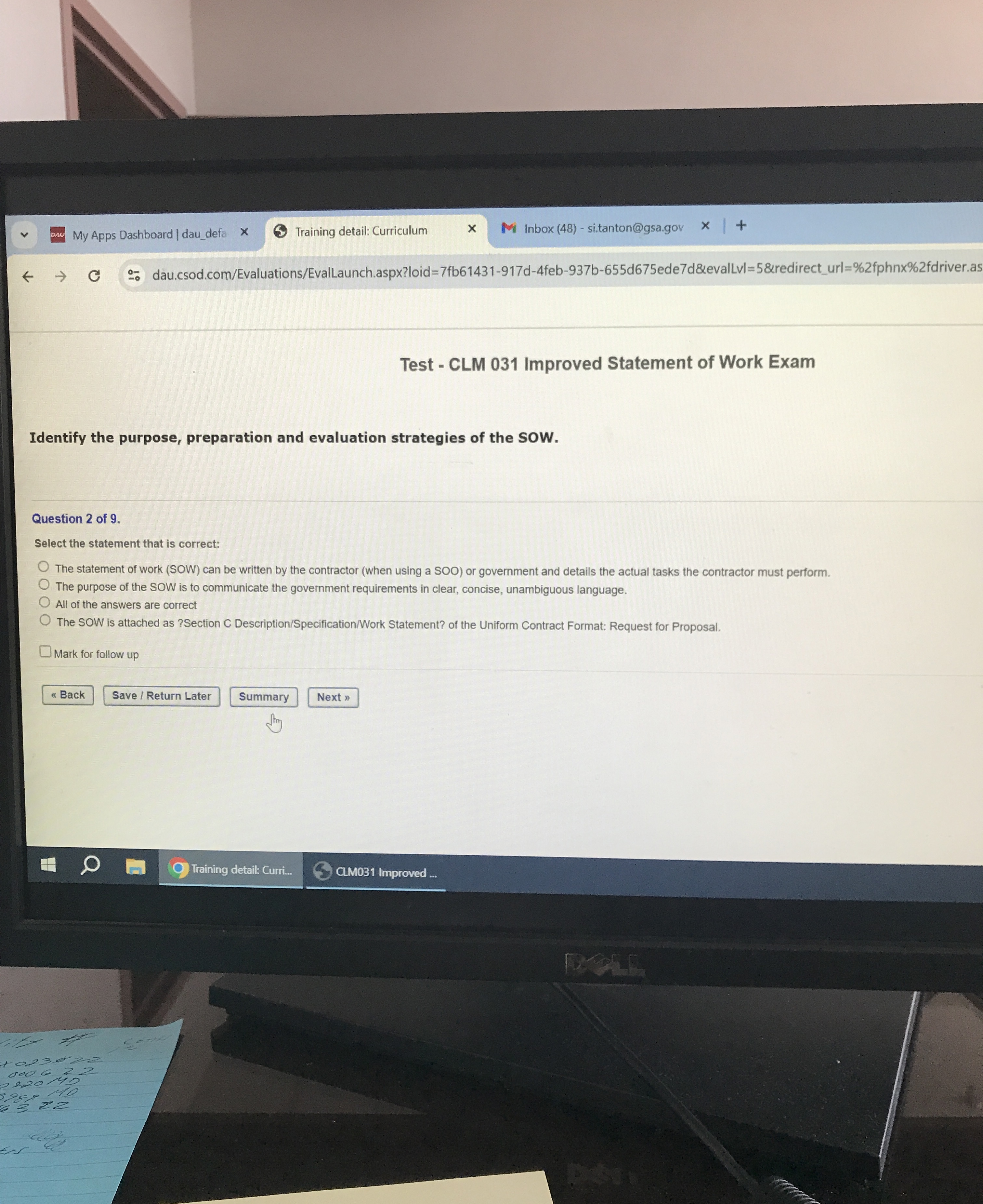  Test - CLM 031 Improved Statement of Work Exam Identify the