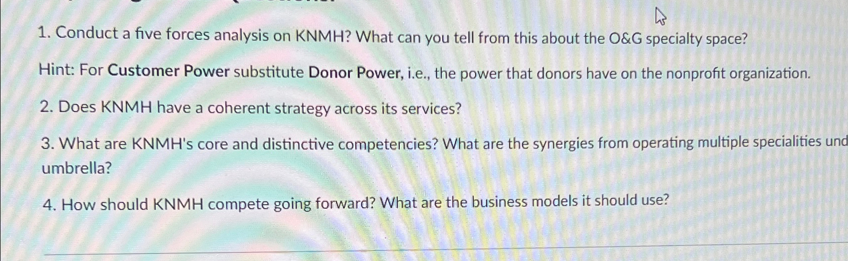  Conduct a five forces analysis on KNMH? What can you tell
